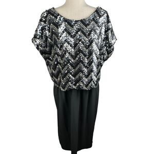 Vintage Kelli Kaye Silver and Black Sequin Cocktail Dress No Size Tag